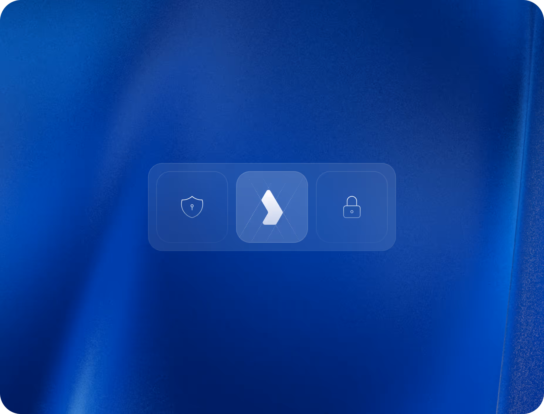 Three icon buttons on a blue background: a shield, a central Langdock logo, and a padlock.