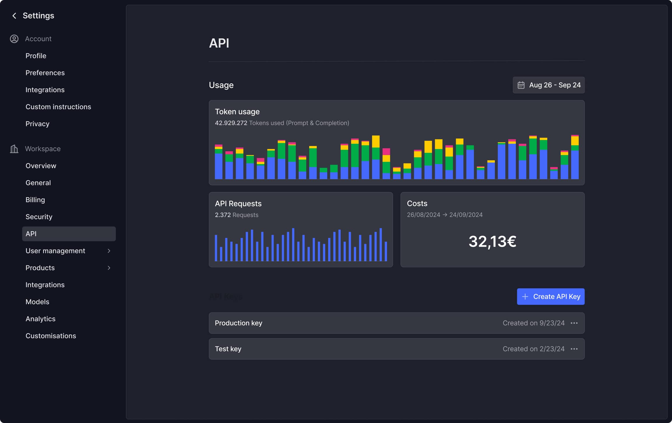 Langdock API user interface